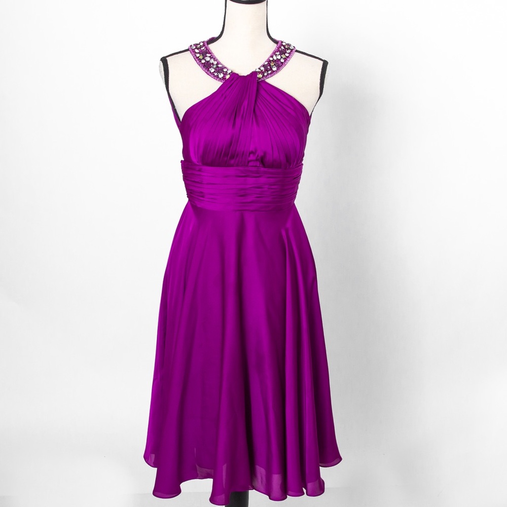 Sheer flowy formal dress jeweled halter collar dress May Queen Couture 4